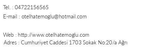 Hatemolu Otel telefon numaralar, faks, e-mail, posta adresi ve iletiim bilgileri